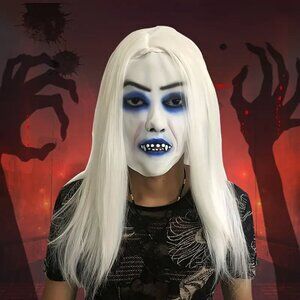 Halloween Horror Latex White Hair Ghost Mask